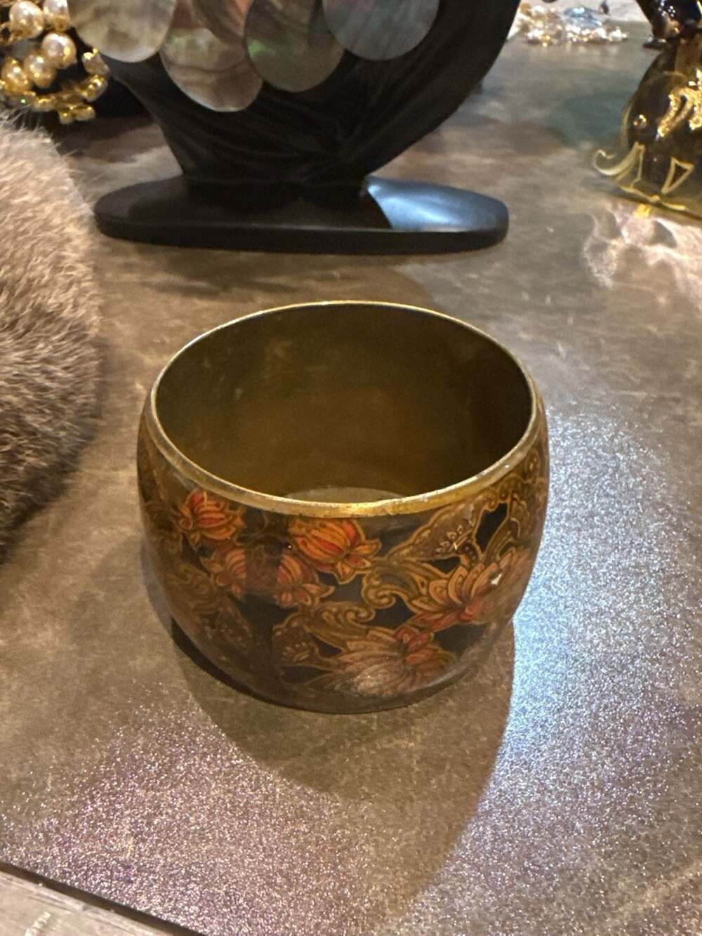 Vintage Brass Bangle Floral Design Wide Bracelet